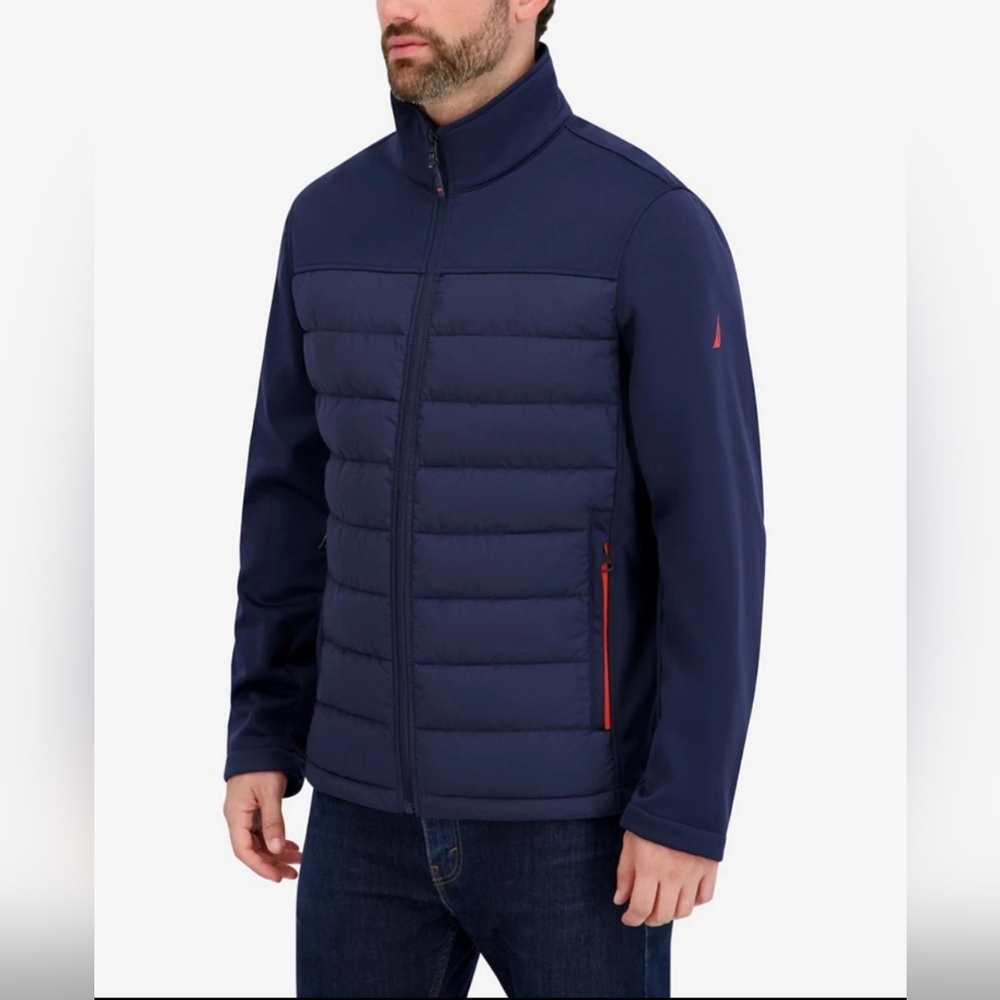 Nautica Navy Seas Transitional Mixed Media Zip Front Jacket Men's 2XL XXL NWT